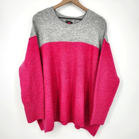 Vince Camuto Womens Color Block Sweater Size 2X Pink Gray Boxy Comtemporary - Picture 1 of 8